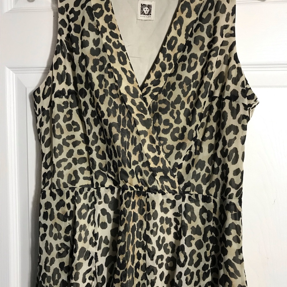 Anne Klein Leopard Print Sleeveless V-Neck Women’s Dress - Beige/Black 12 - Picture 3 of 6